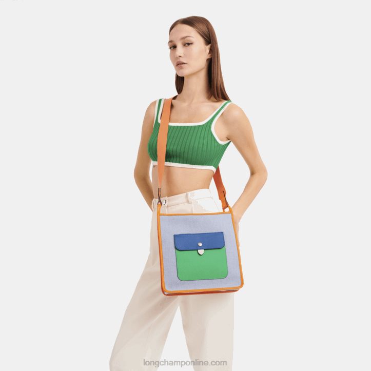 Blue/Orange F8FL260 Le Foulonne Zipped crossbody bag L Women Longchamp